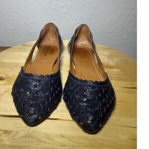 Spring Step Navy Blue Leather Perforated Flats size 37/ US 6.5-7